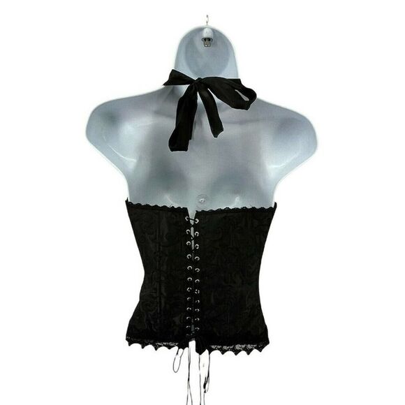 Fredericks of Hollywood Size 34 S M Corset Goth Lolita Black Hook Lace Up Satin - Picture 5 of 15